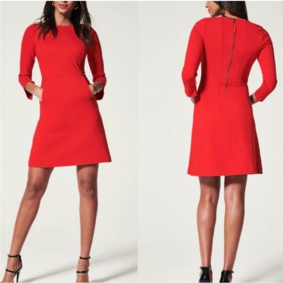 SPANX Dresses & Skirts - SPANX The Perfect A-Line Dress True Red Size L Workwear Premium Ponte Pockets